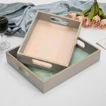 CRAFTMITRA Multicolor Wooden Tray (Set of 2)