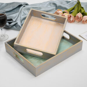 CRAFTMITRA Multicolor Wooden Tray (Set of 2)