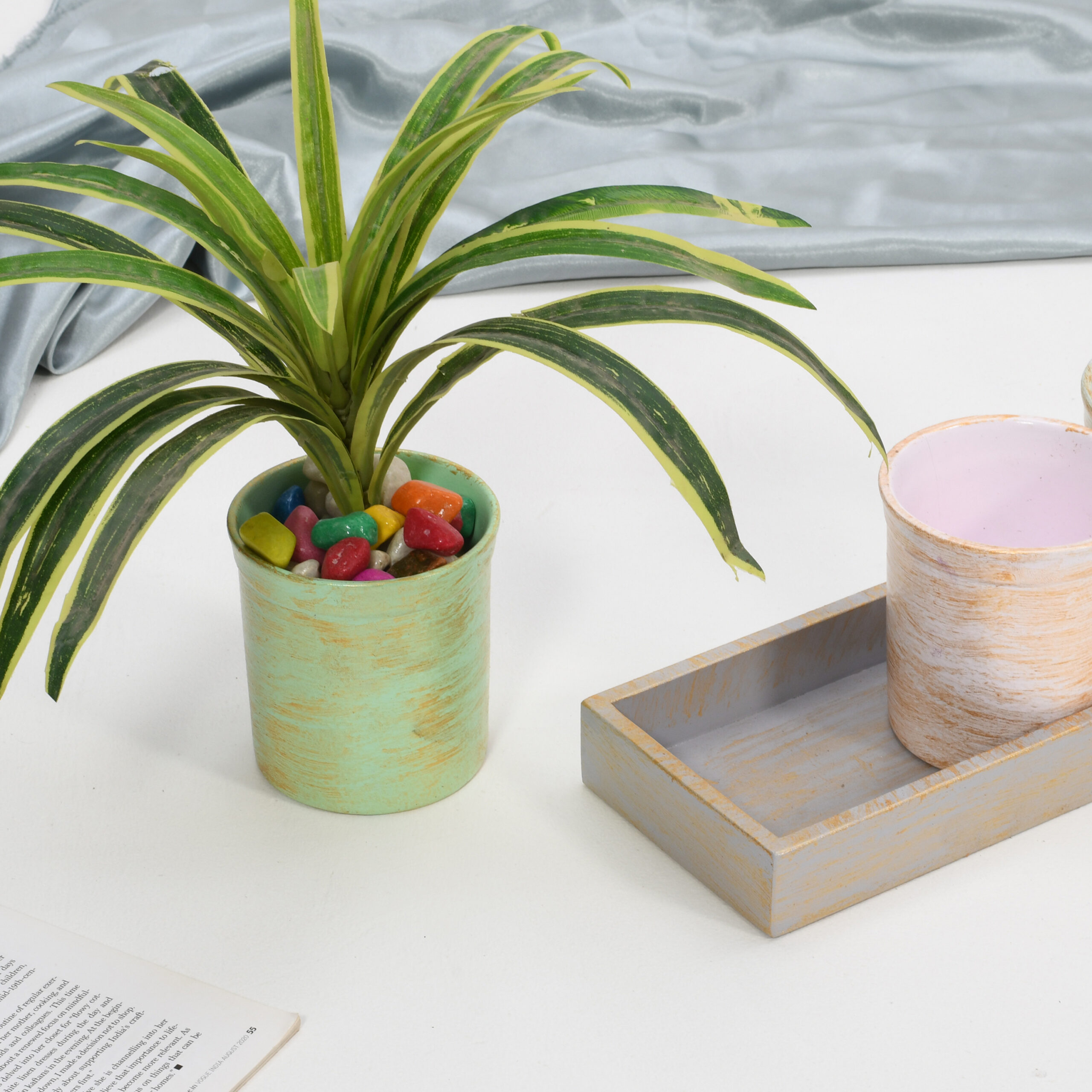 CRAFTMITRA Flower Stand Set of 3 with Tray