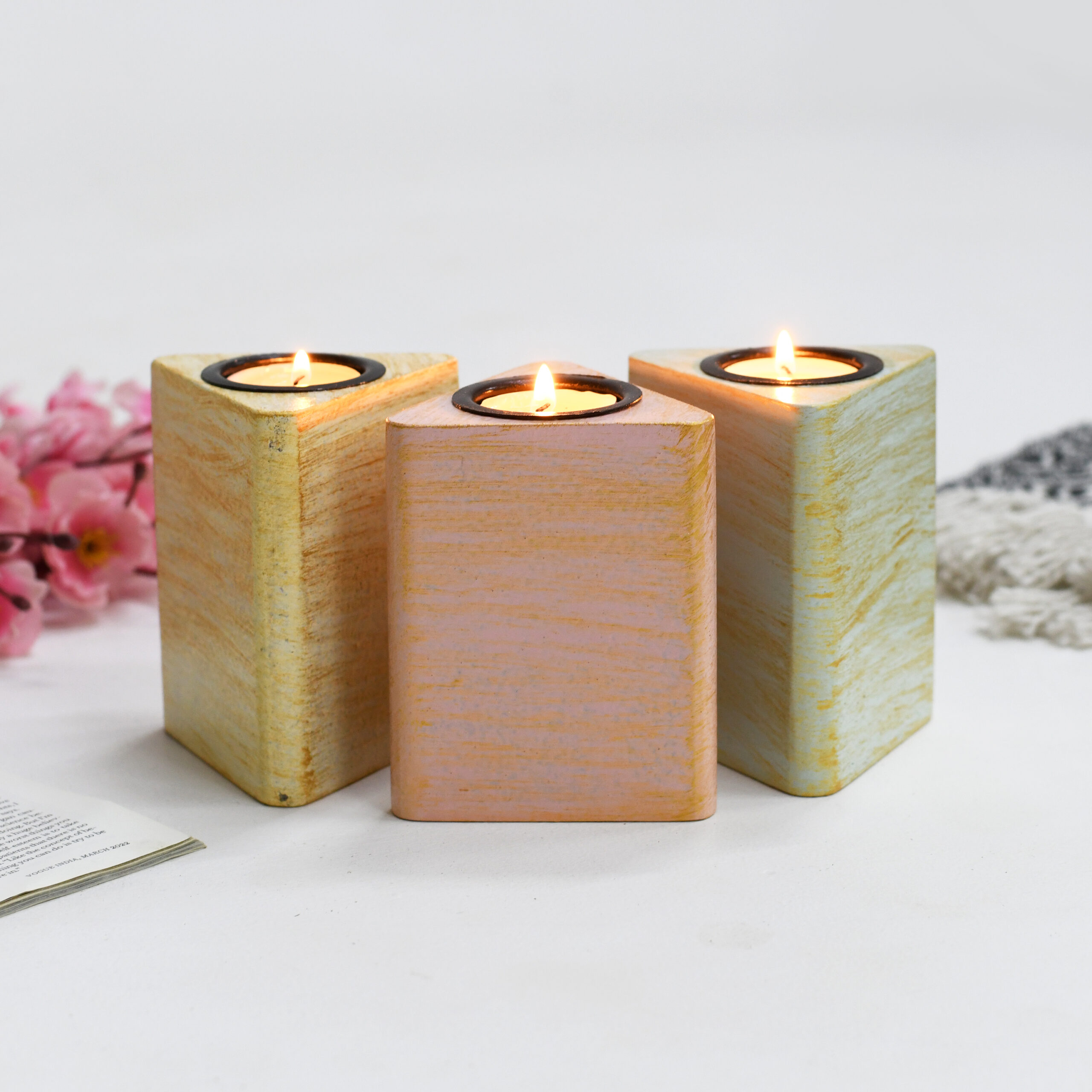 CRAFTMITRA Multicolor Candle Holders (Pack of 3)