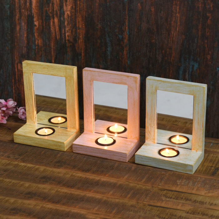 CRAFTMITRA MULTICOLOR Candle Holders With Mirror (Pack of 3) - Image 2