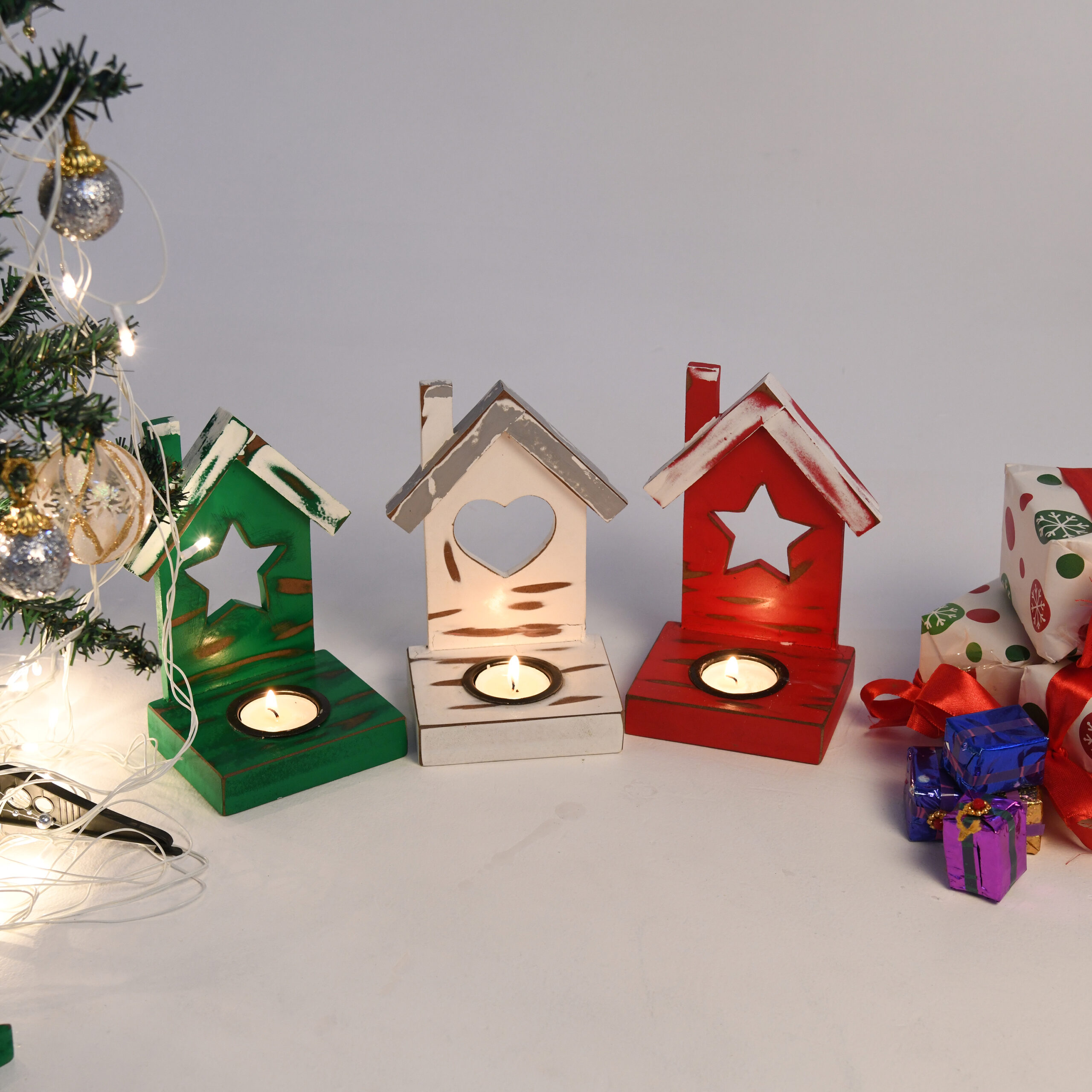 CRAFTMITRA Multicolor tea light holder (PACK OF 3)