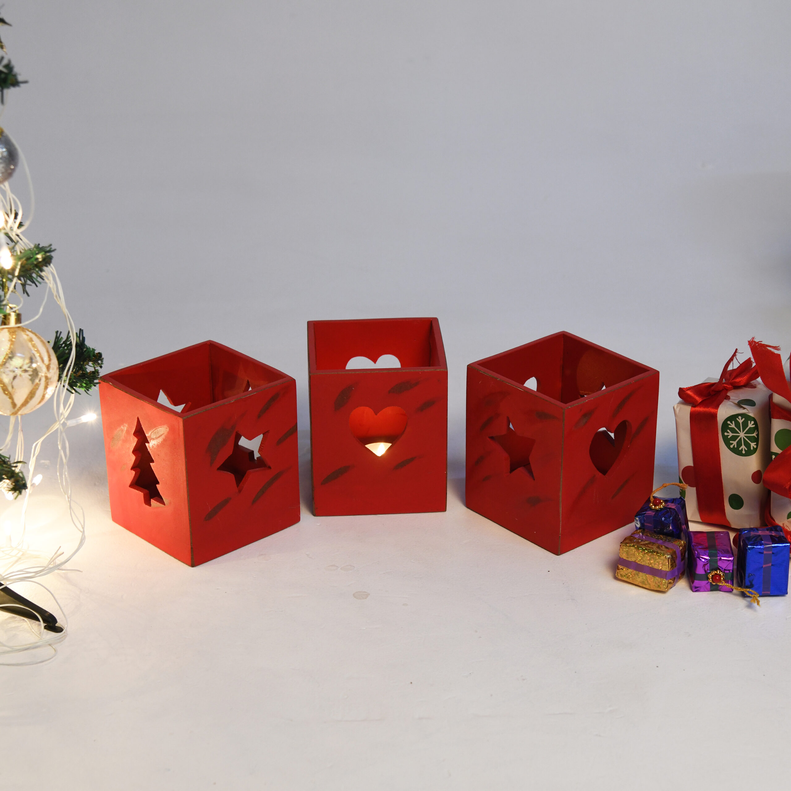 CRAFTMITRA RED Tea Light Holder (PACK OF 3)