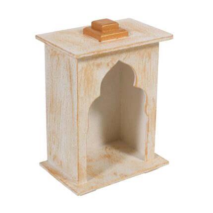 White Golden Wooden Mandir