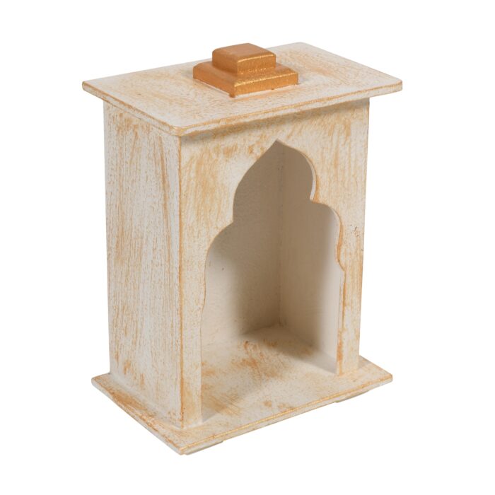White Golden Wooden Mandir