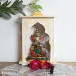 White Golden Wooden Mandir