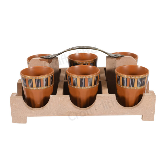Cutting Chai Glass Set with wooden Stand - Image 2