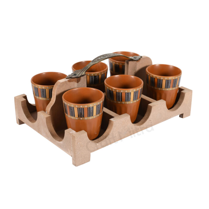 Cutting Chai Glass Set with wooden Stand - Image 3