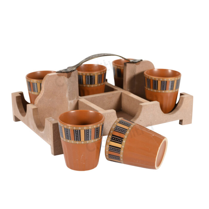 Cutting Chai Glass Set with wooden Stand - Image 4