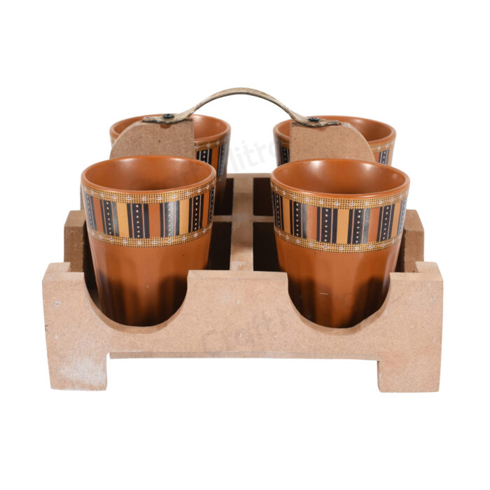 Cutting Chai Glass Set with wooden Stand - Image 2