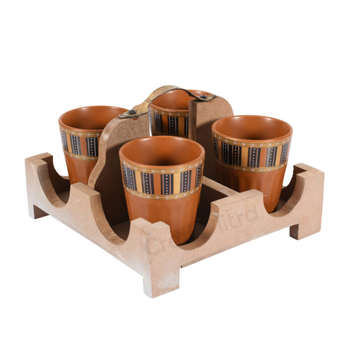 Cutting Chai Glass Set with wooden Stand - Image 3