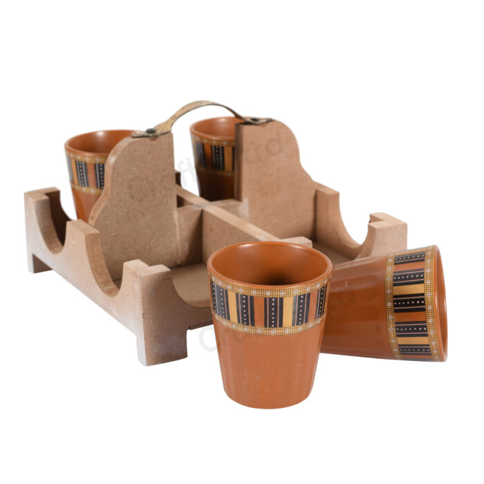 Cutting Chai Glass Set with wooden Stand - Image 4