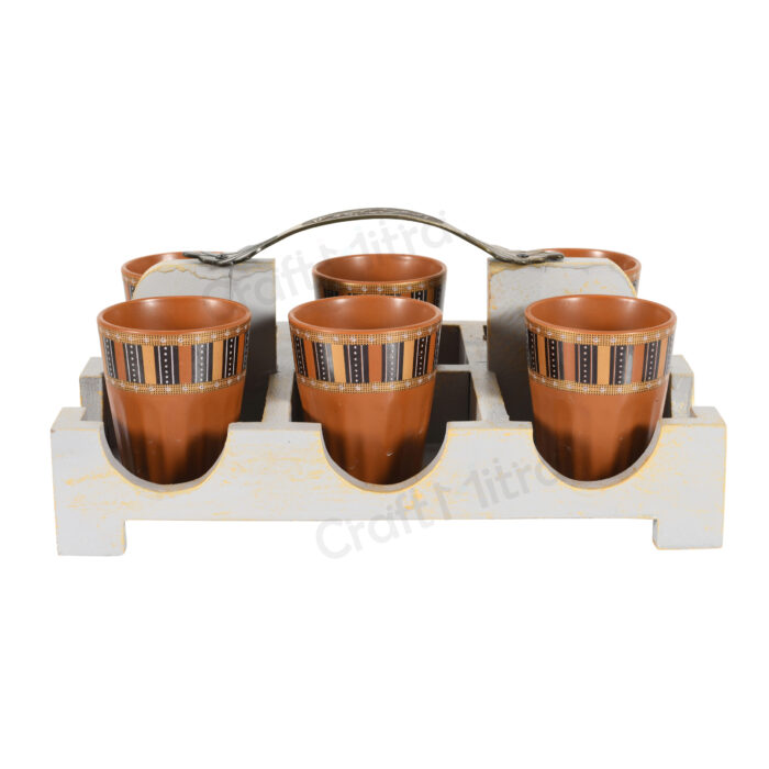 Cutting Chai Glass Set with wooden Stand - Image 2