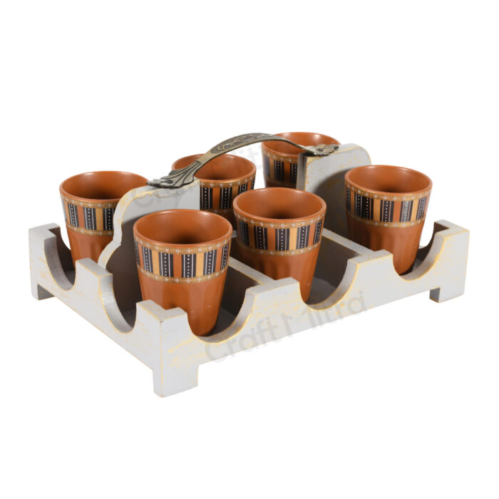 Cutting Chai Glass Set with wooden Stand - Image 3