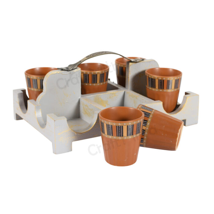 Cutting Chai Glass Set with wooden Stand - Image 4