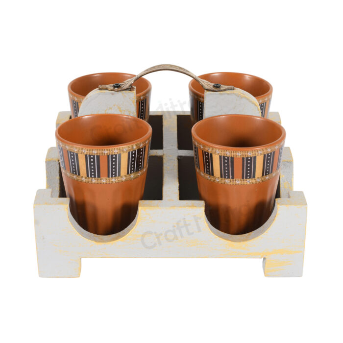 Cutting Chai Glass Set with wooden Stand - Image 2