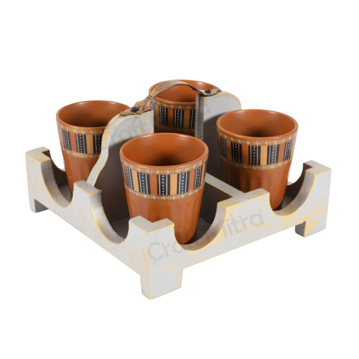 Cutting Chai Glass Set with wooden Stand - Image 3