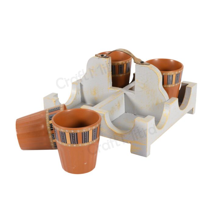 Cutting Chai Glass Set with wooden Stand - Image 4