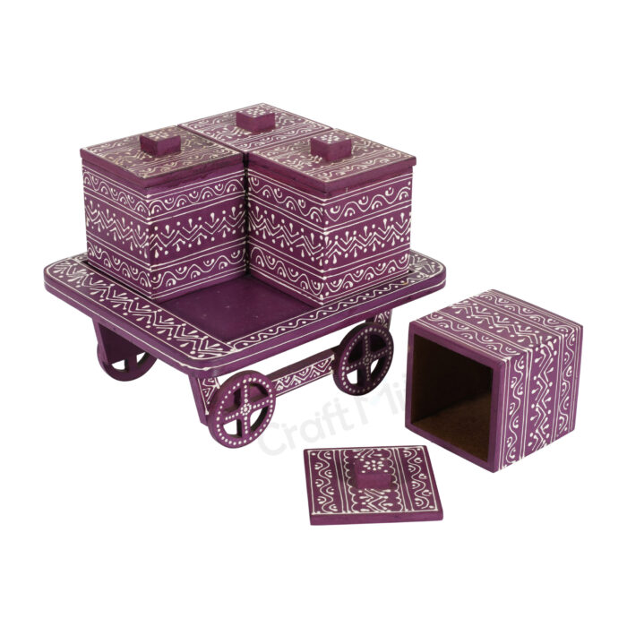 Trolley Dry Fruit Box with 4 Compartment (Purple) - Image 3