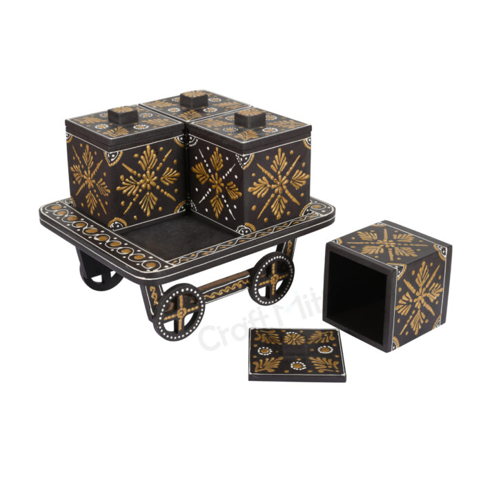 Trolley Dry Fruit Box with 4 Compartment (Brown) - Image 3