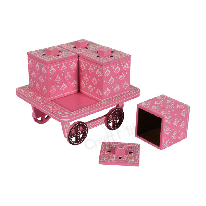 Trolley Dry Fruit Box with 4 Compartment (Pink) - Image 3