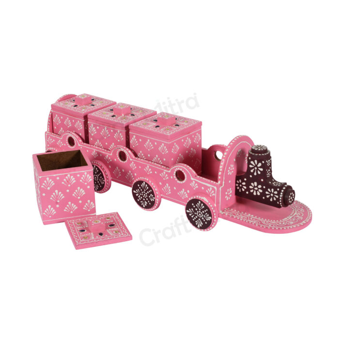 Dry Fruit Train 4 Container Set With Lid (Pink) - Image 3