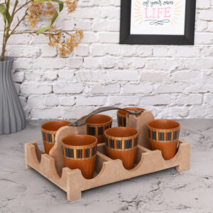 Cutting Chai Glass Set with wooden Stand