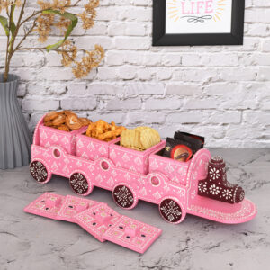 Dry Fruit Train 4 Container Set With Lid (Pink)