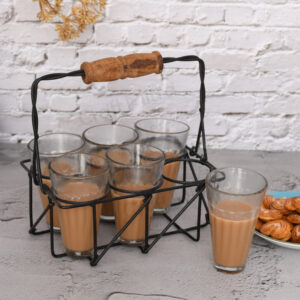 Cutting Chai Glass Set with Iron Stand