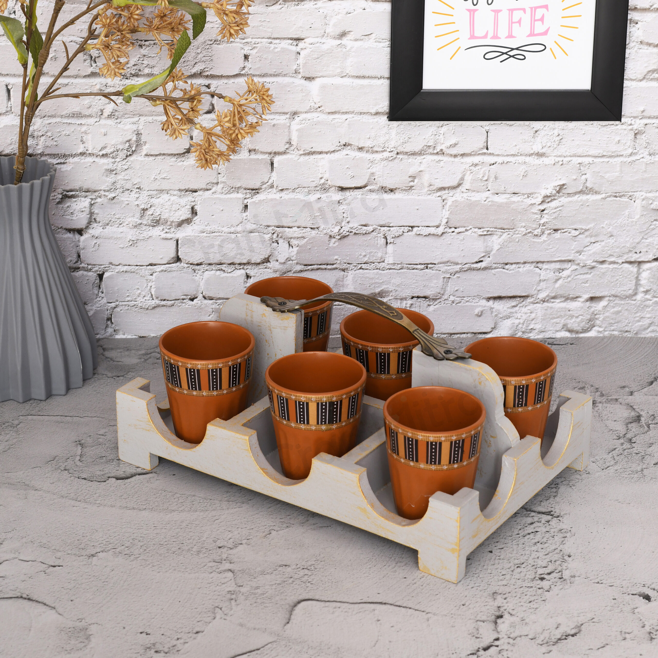 Cutting Chai Glass Set with wooden Stand - Image 1