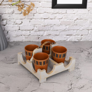 Cutting Chai Glass Set with wooden Stand