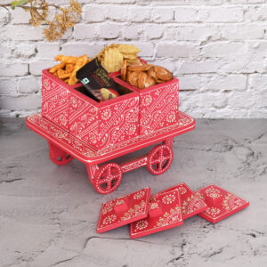 Trolley Dry Fruit Box with 4 Compartment (Red)