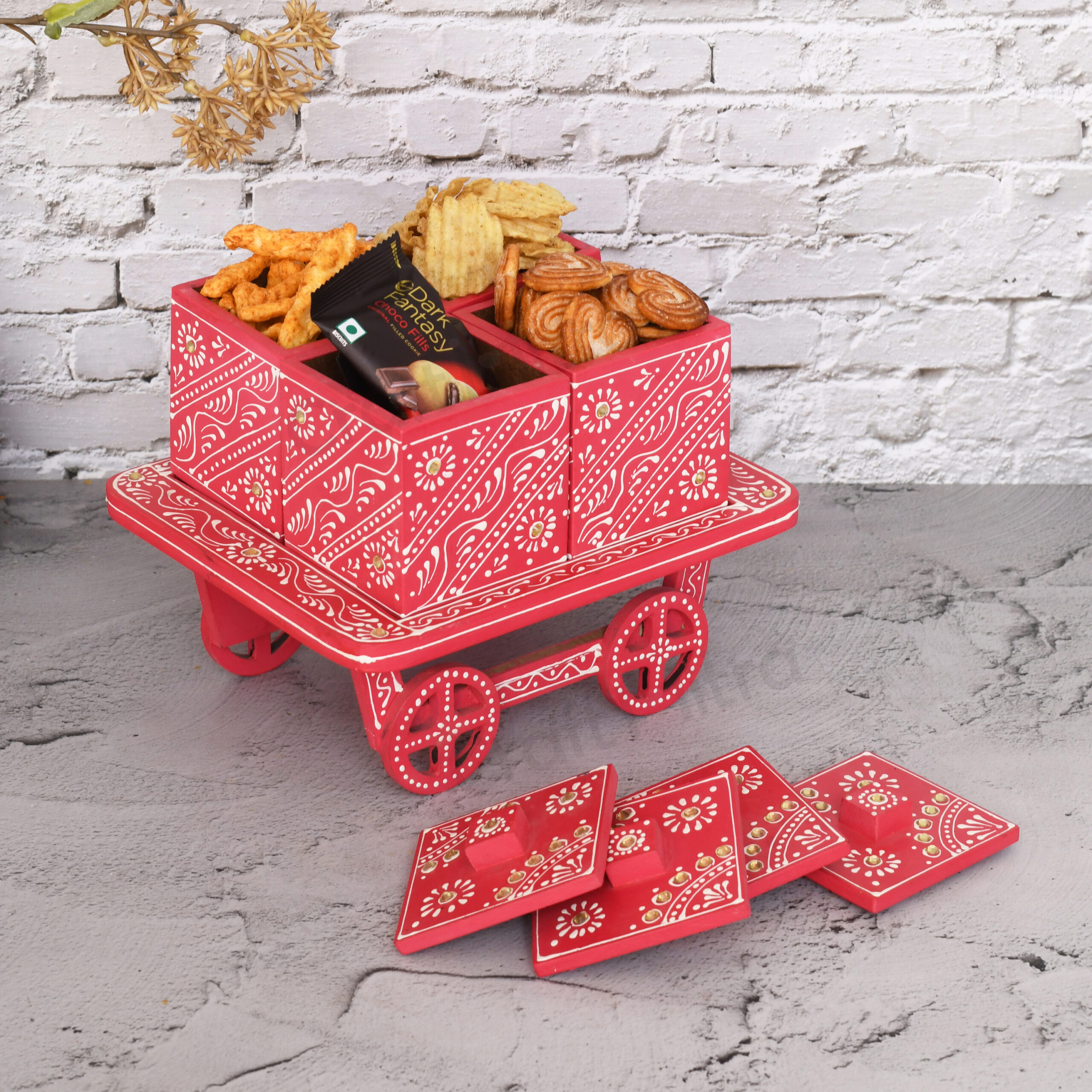 Trolley Dry Fruit Box with 4 Compartment (Red) - Image 1