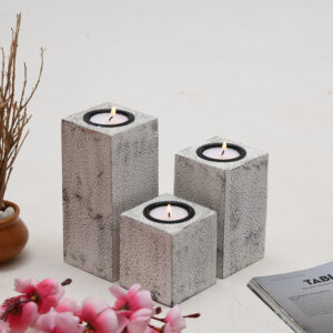 Silver Black Candle Holders (Set of 3)