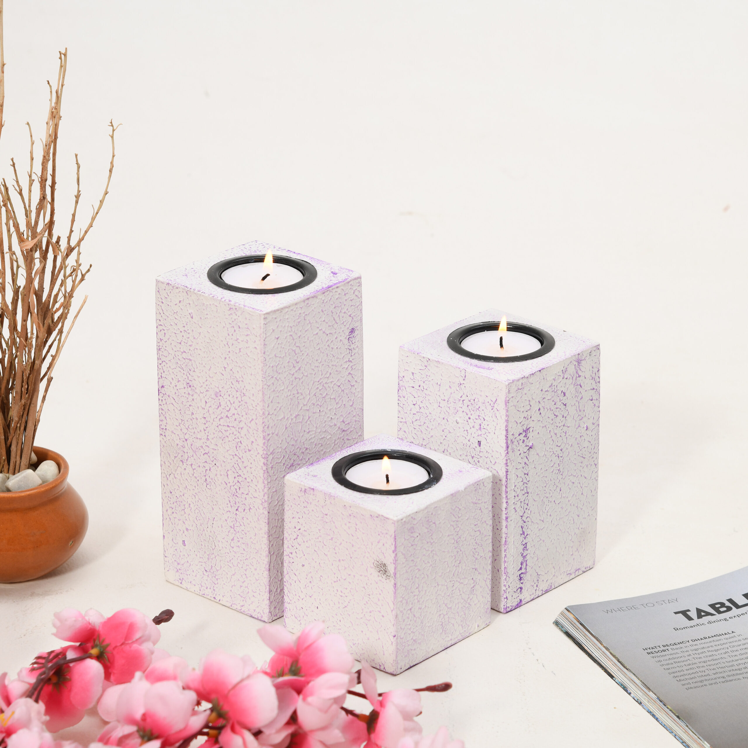 Silver Pink Candle Holders (Set of 3) - Image 1