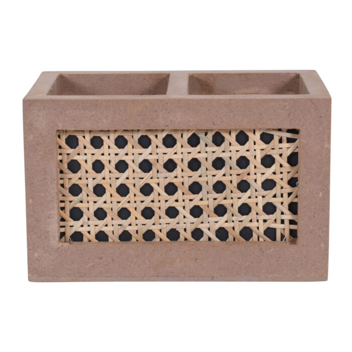 Rattan MDF 2 Compartment Cutlery Holder - Image 2