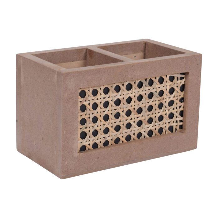 Rattan MDF 2 Compartment Cutlery Holder - Image 3