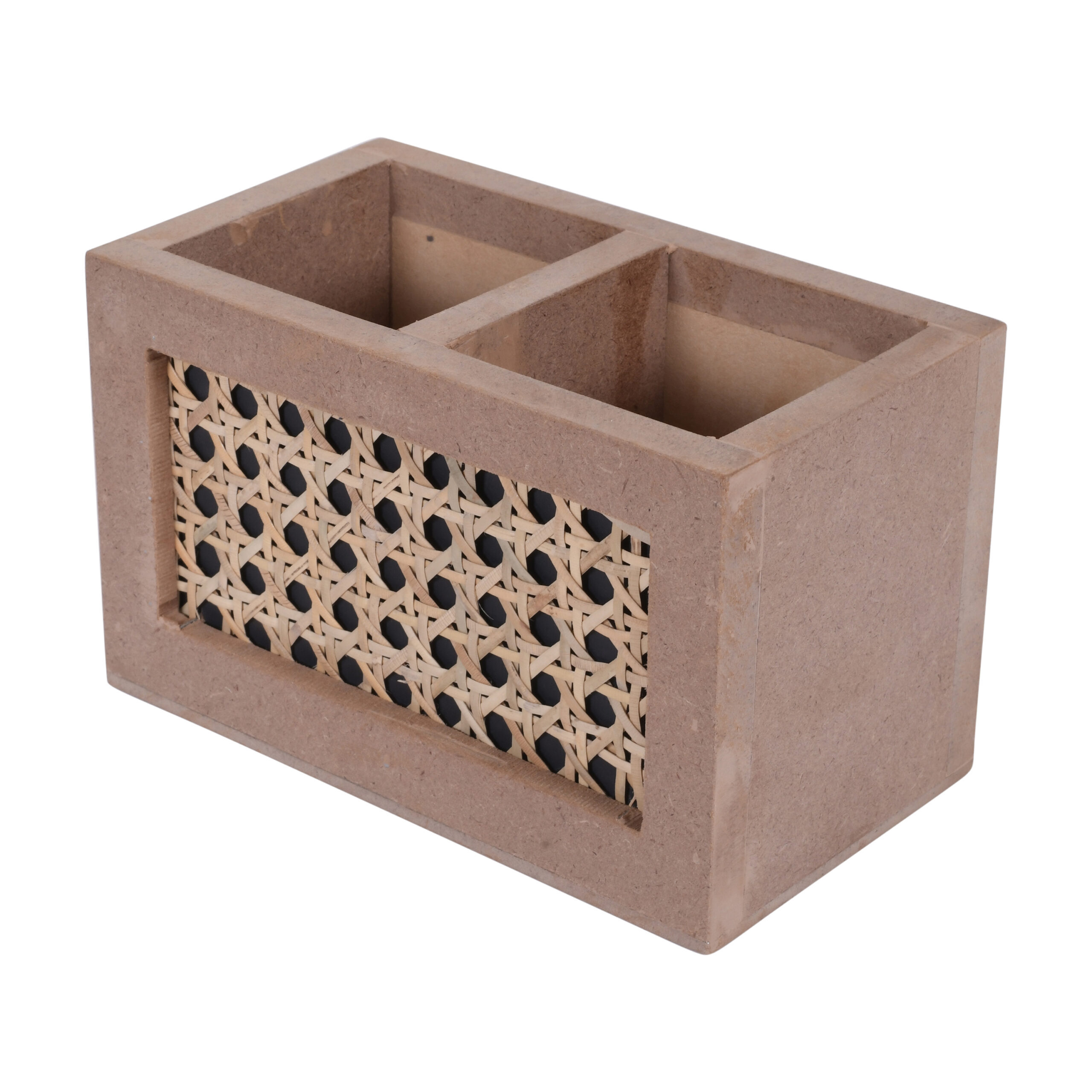 Rattan MDF 2 Compartment Cutlery Holder - Image 1