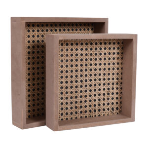 Rattan MDF Square Tray Set Of 2