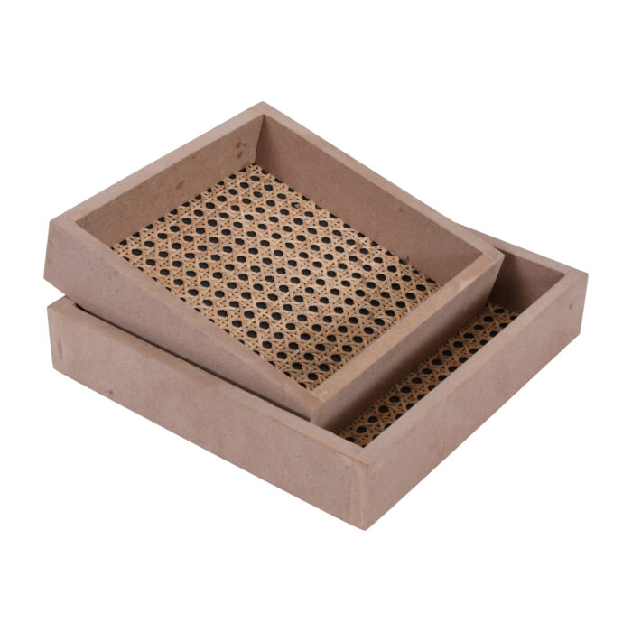 Rattan MDF Square Tray Set Of 2 - Image 3