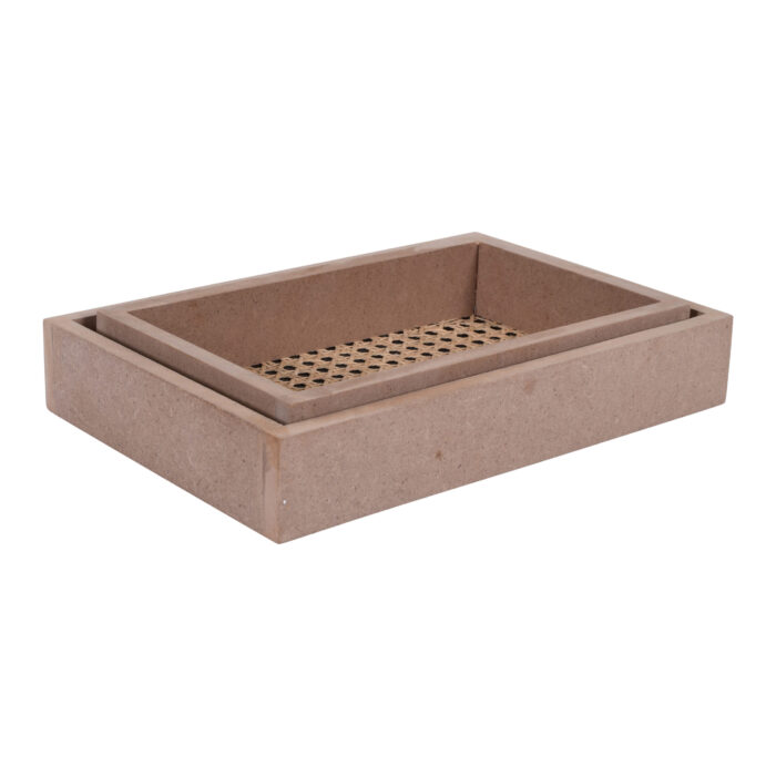 Rattan MDF Rectangle Tray Set Of 2 - Image 2