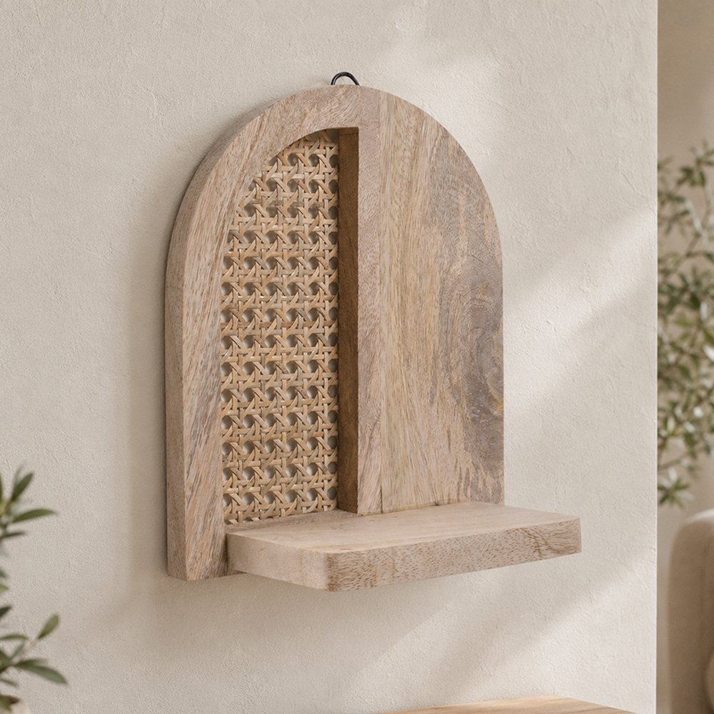 Mango Wood Raw Rattan Jharokha - Image 1